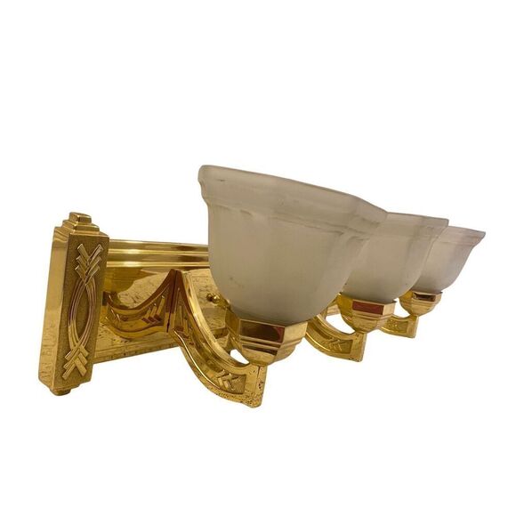 Art Deco Style Chevron Design Vanity Light Sconse Solid Brass Vintage - Picture 1 of 10